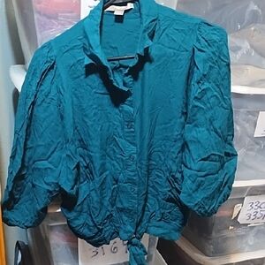 Teal Green  Button-Up Blouse